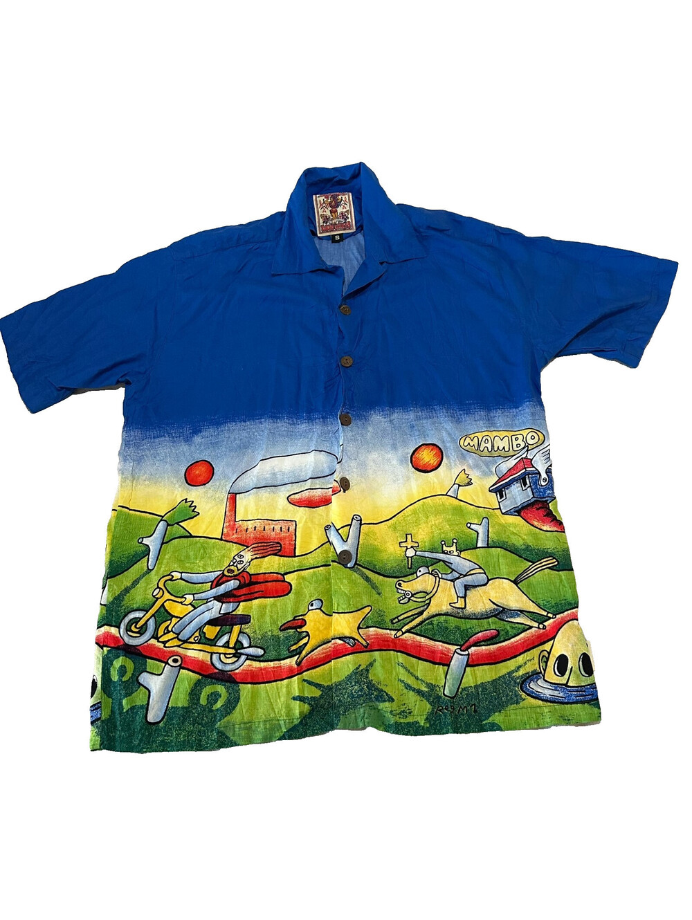 Mambo Loud Shirt Jesus On A Bike Loud Small Short Sleeve Button Shirt Vintage